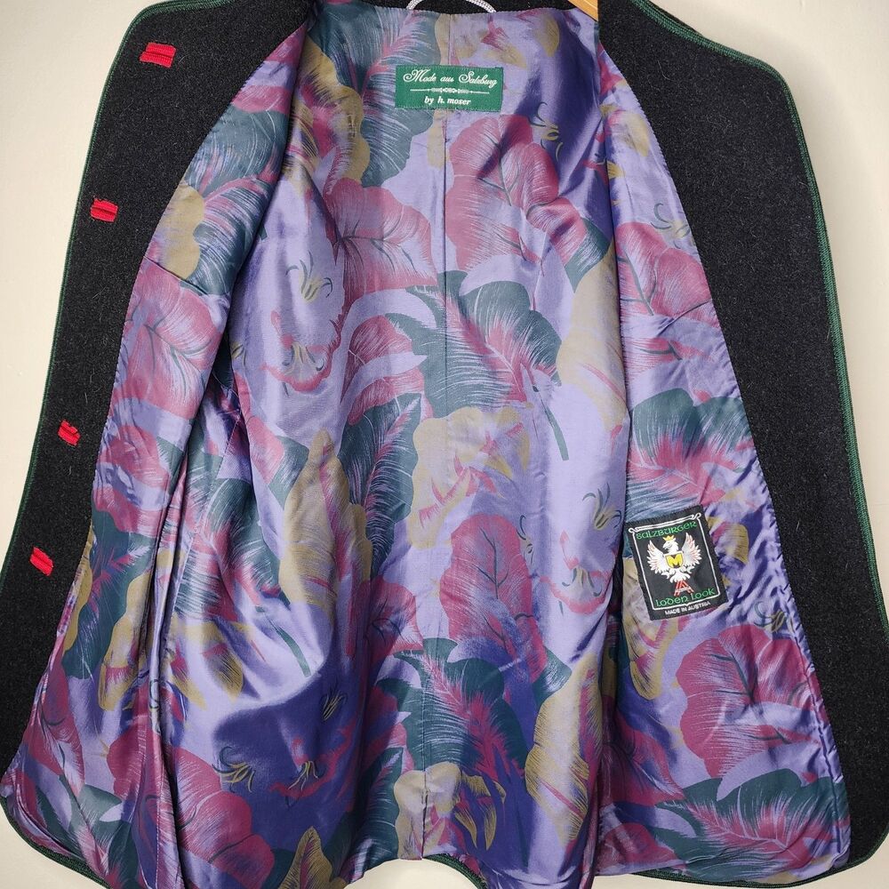 ​H Moser Salzburg Austria Trachten Boiled Wool Jacket Folk Floral Patchwork Med - Picture 2 of 11